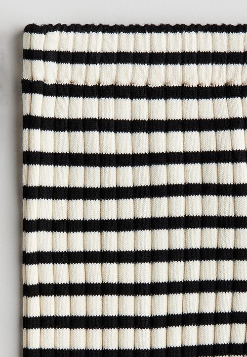 H&M - Ribbed leggings - cream & black striped