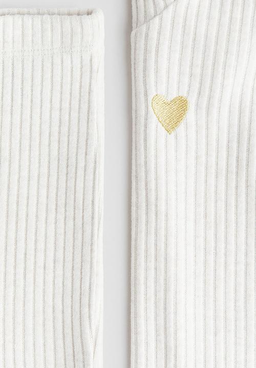 H&M - 2 piece brushed rib-knit set - light beige heart
