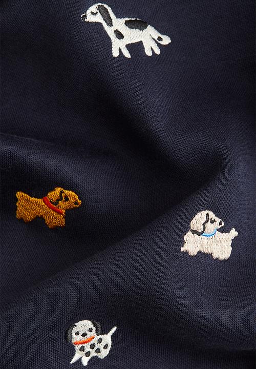 H&M - Motif-detail brushed-inside sweatshirt - navy blue dogs