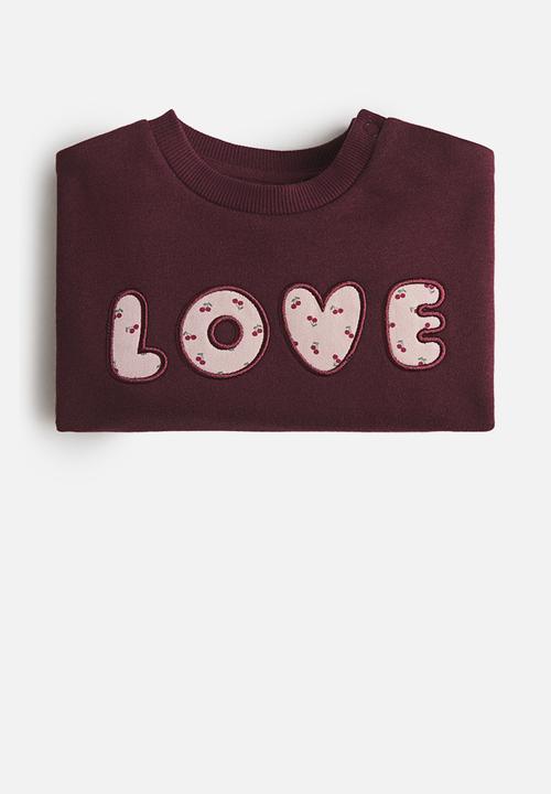 H&M - Motif-detail sweatshirt - dark red/love