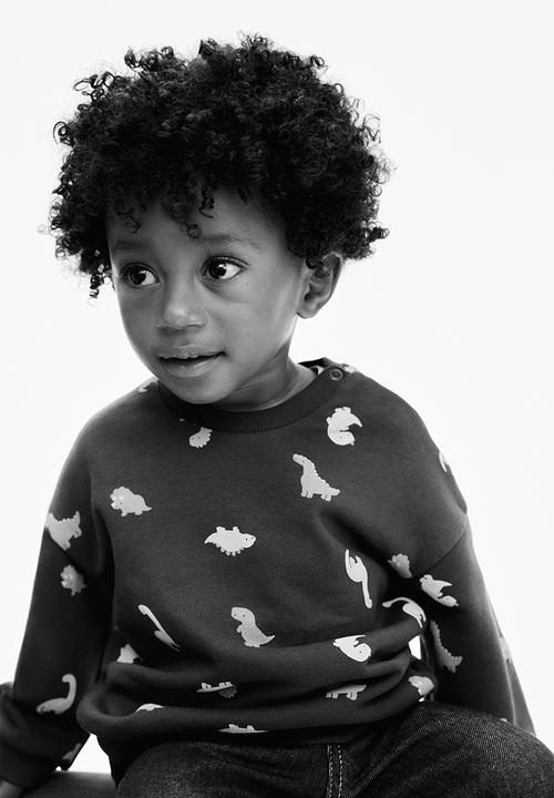 H&M - Printed sweatshirt - dark grey/dinosaurs