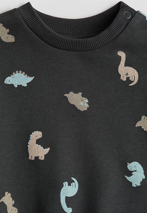 H&M - Printed sweatshirt - dark grey/dinosaurs