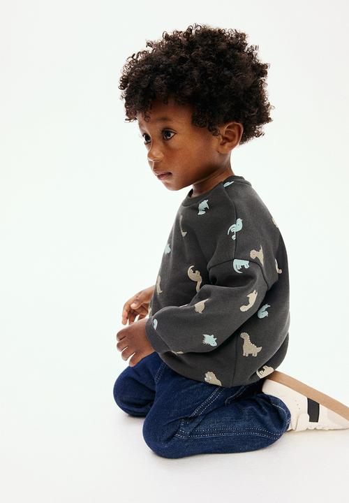 H&M - Printed sweatshirt - dark grey/dinosaurs