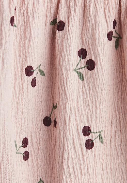 H&M - Crinkled cotton dress - light pink/cherries