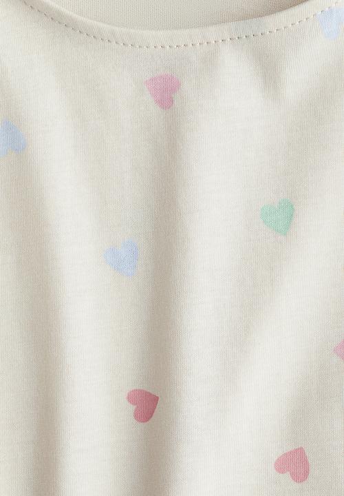 H&M - Printed flutter-sleeved top - cream/hearts