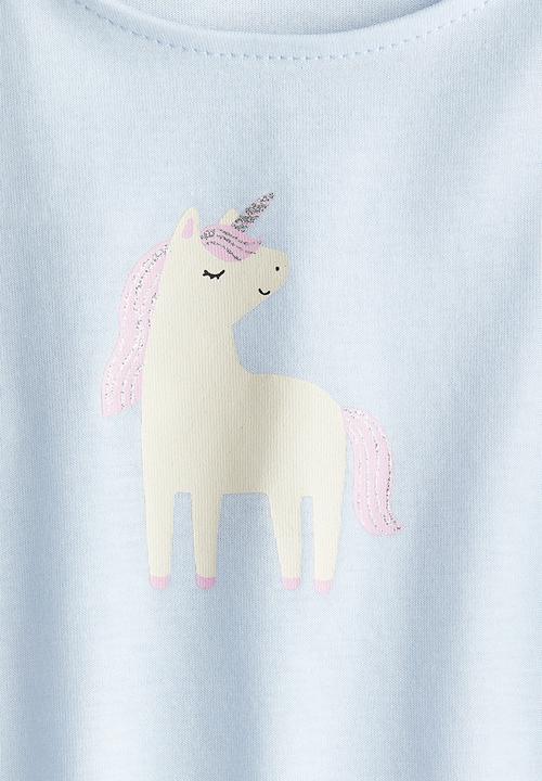 H&M - Printed flutter-sleeved top - light blue/unicorn 