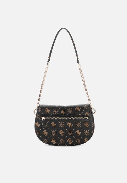 GUESS - Carrie logo flap shoulder bag- espresso logo