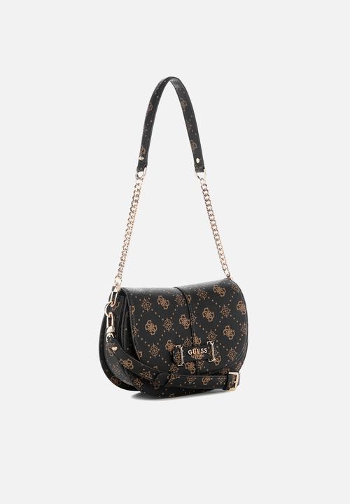 GUESS - Carrie logo flap shoulder bag- espresso logo