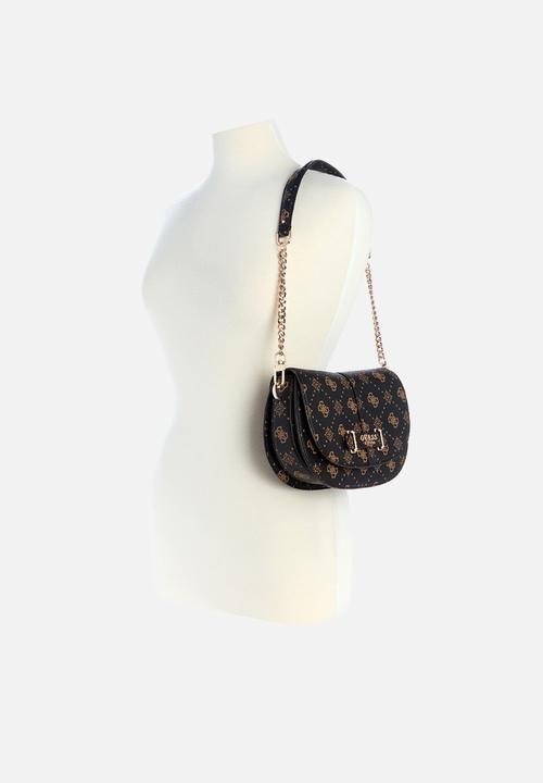 GUESS - Carrie logo flap shoulder bag- espresso logo