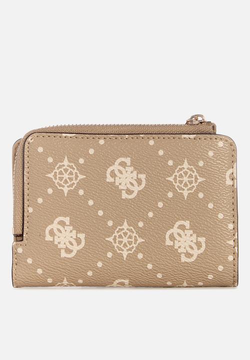 GUESS - Carrie logo sling zip card case- biscotti logo