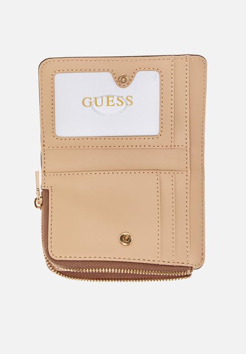 GUESS - Carrie logo sling zip card case- biscotti logo