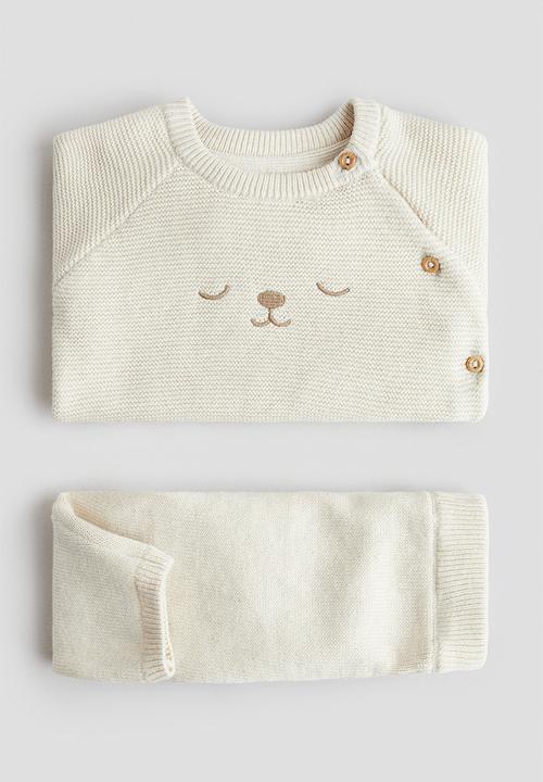 H&M - 2-Piece cotton-knit set - light beige 