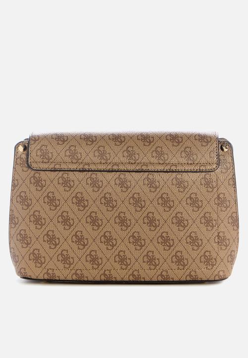 GUESS - Meridian ii flap crossbody bag- latte logo