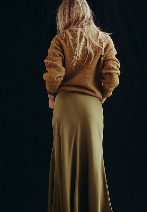 Satin maxi skirt - olive green - 1302073001