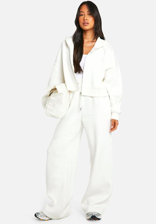 boohoo - Dsgn studio embroidered wide leg jogger - ecru