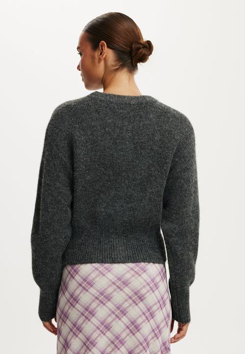 Cotton On - Luxe dreamy crew cardi - charcoal marle