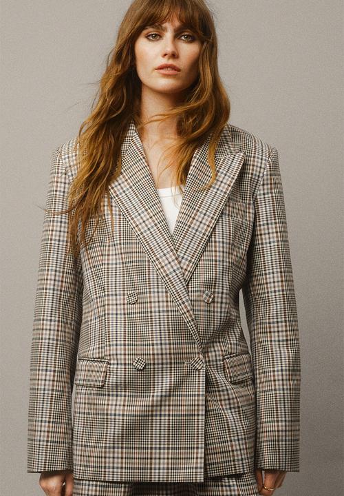 H&M - Oversized twill blazer - light grey checked