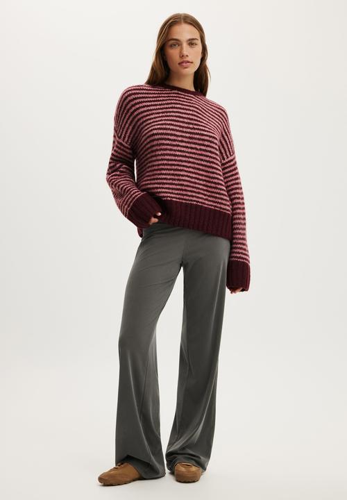 Cotton On - Luxe crew sweater - lofty pink berry burgundy stripe