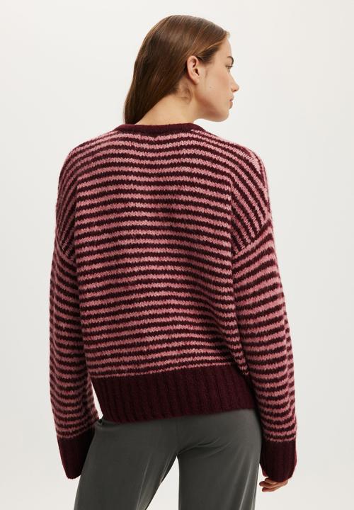Cotton On - Luxe crew sweater - lofty pink berry burgundy stripe