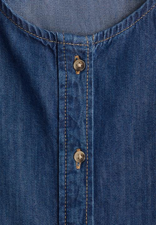 H&M - Balloon-sleeved denim blouse - denim blue