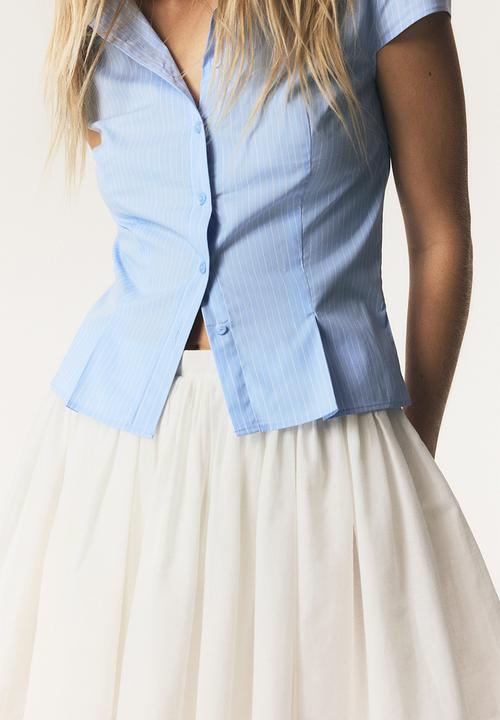 H&M - Short-sleeved shirt - light blue striped