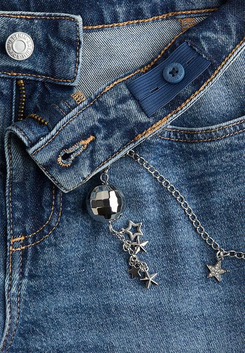 H&M - Baggy fit bootcut leg jeans - denim blue disco ball