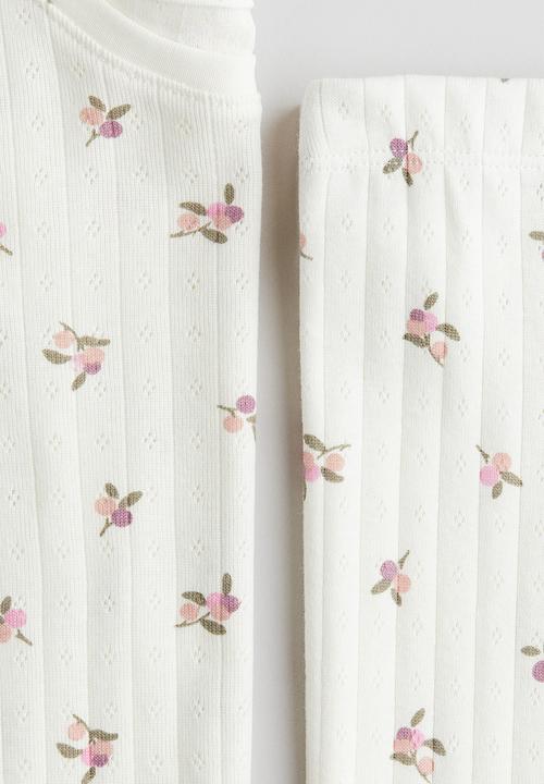 H&M - Ribbed cotton pyjamas - white/berries