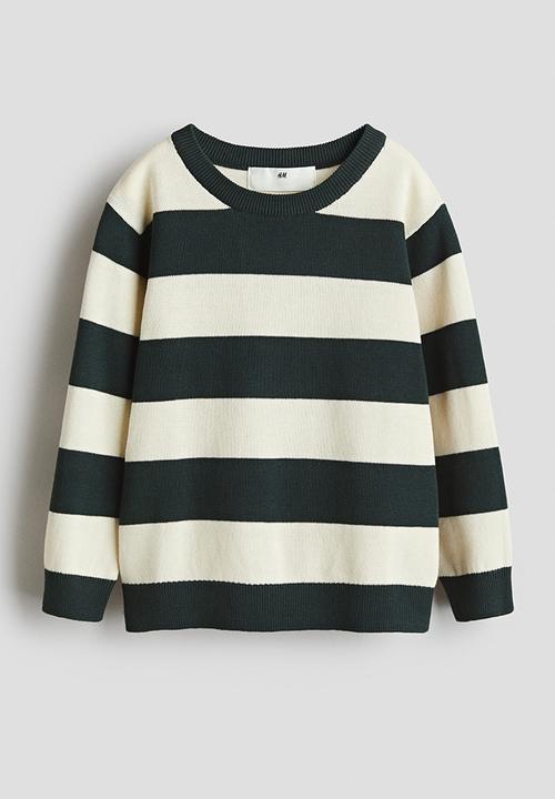 H&M - Cotton jumper - dark green & cream striped 