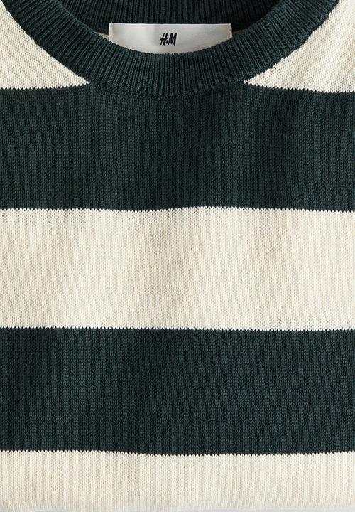 H&M - Cotton jumper - dark green & cream striped 
