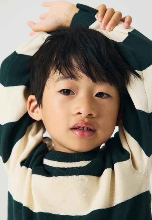 H&M - Cotton jumper - dark green & cream striped 