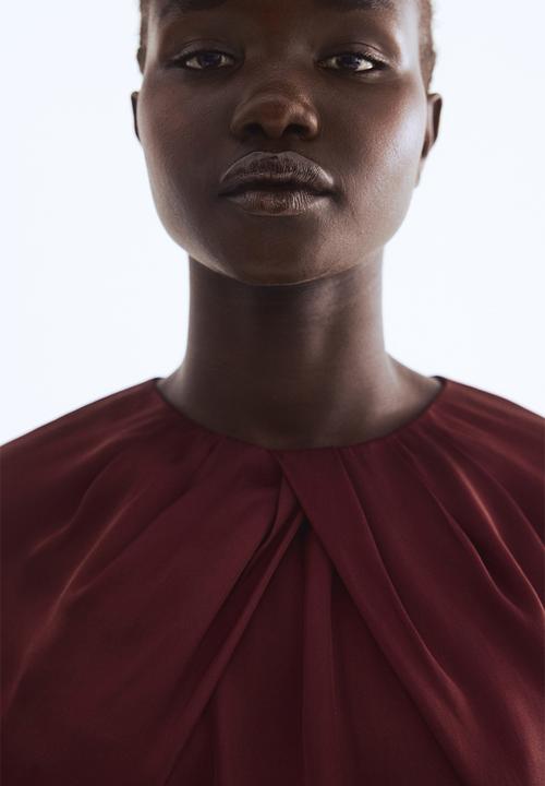 H&M - Balloon-sleeved satin blouse - burgundy