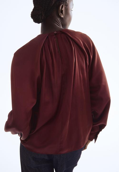 H&M - Balloon-sleeved satin blouse - burgundy