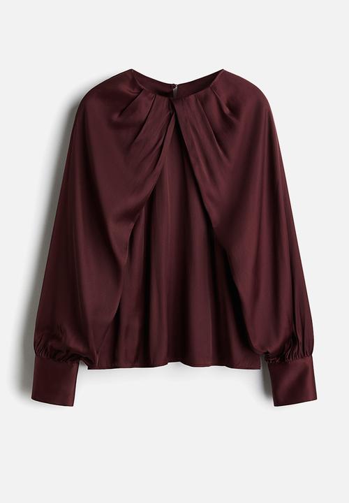 H&M - Balloon-sleeved satin blouse - burgundy