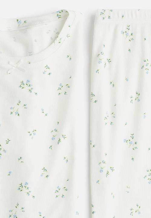 H&M - Ribbed modal pyjamas - white & blue floral