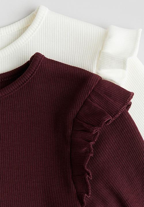 H&M - 2-pack ribbed cotton tops - dark red/white 