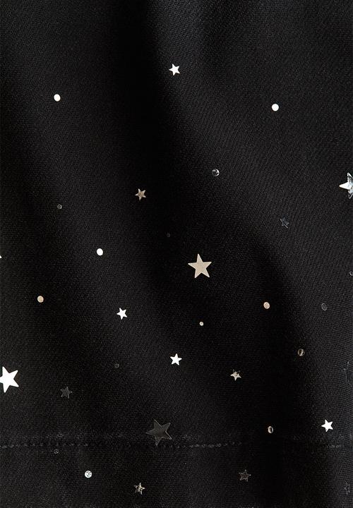 H&M - Wide denim-look trousers - black stars