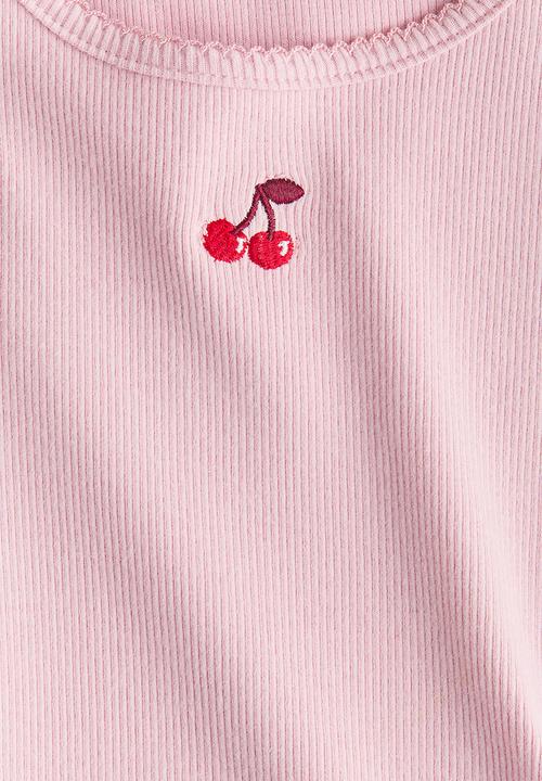 H&M - Picot-trimmed jersey top - light pink cherries
