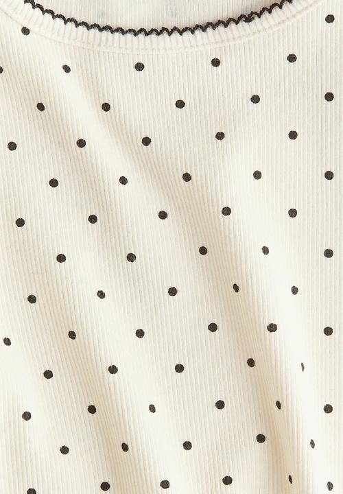 H&M - Picot-trimmed jersey top - cream spotted