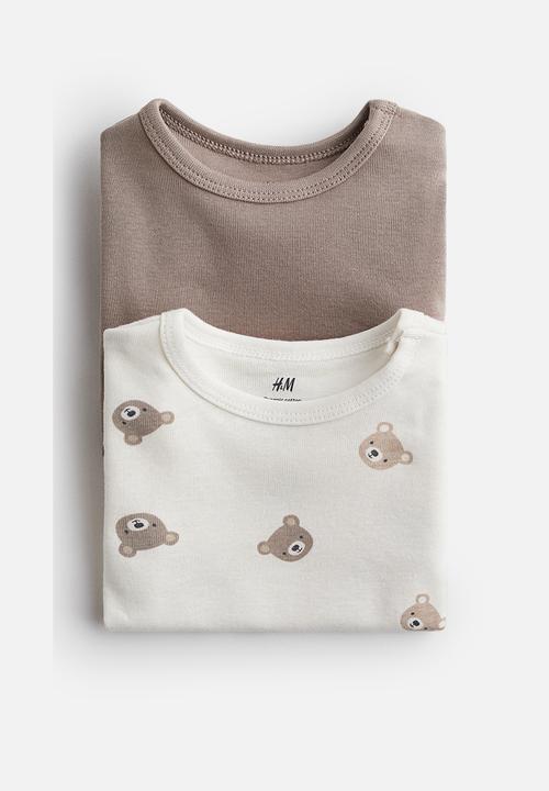 H&M - 2-Pack long-sleeved bodysuits - dark beige bears
