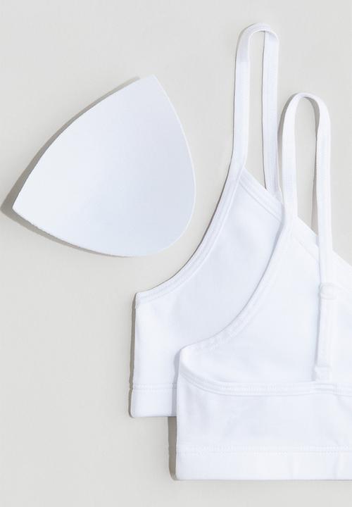 H&M - 2-Pack padded crop tops - white