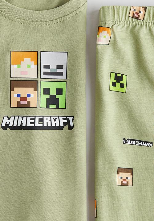 H&M - Printed cotton jersey pyjamas - dusty green minecraft