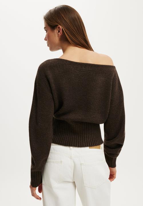 Cotton On - Softest luxe off shoulder knit - dark oak