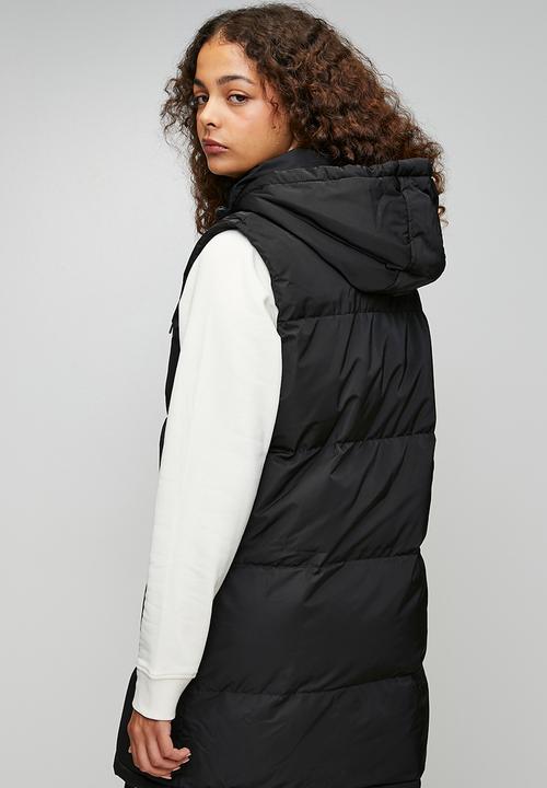 Brave Soul - Ladies Padded Longer Length Gilet With Fixed Hood - Black