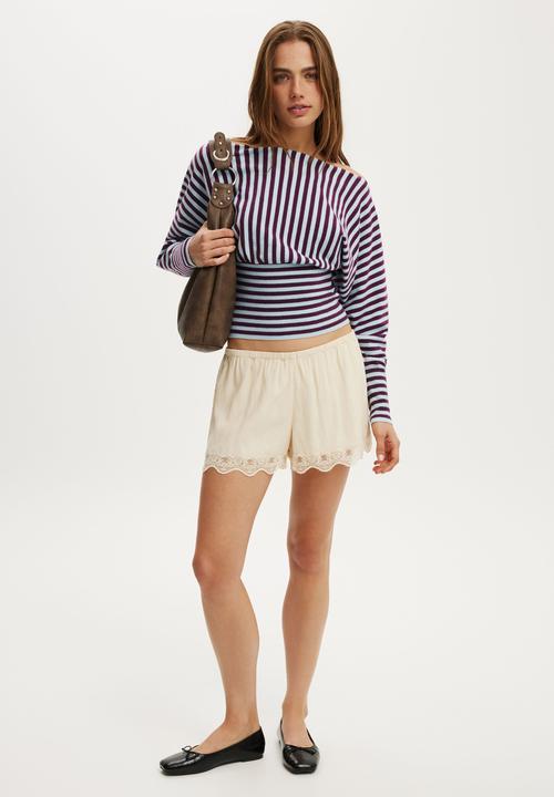 Cotton On - Everfine ls batwing knit - Iced Marine Plum Stripe