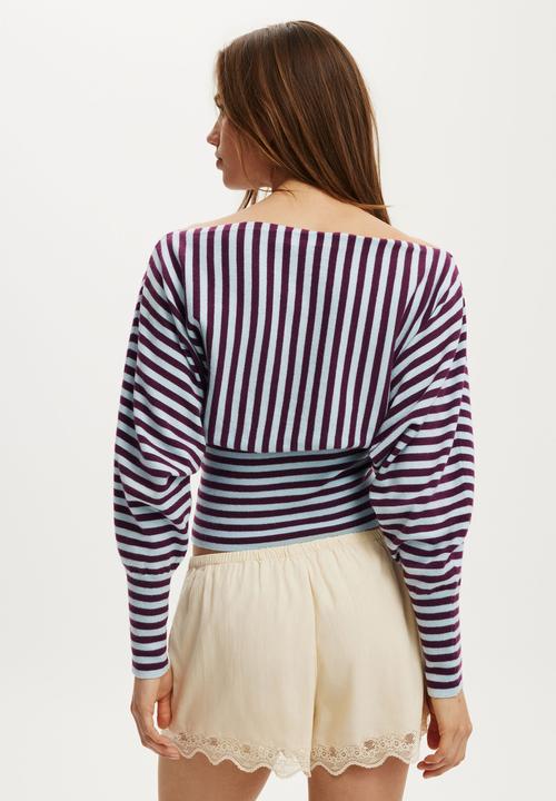 Cotton On - Everfine ls batwing knit - Iced Marine Plum Stripe
