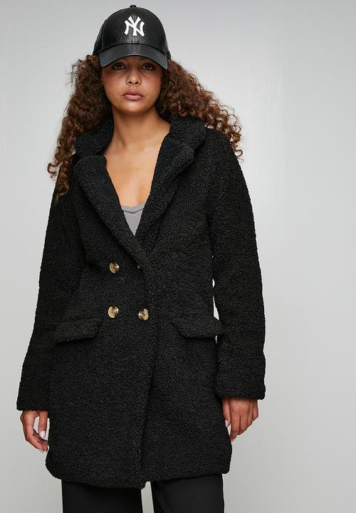 Ladies Long Length Double Breasted Jacket - Black