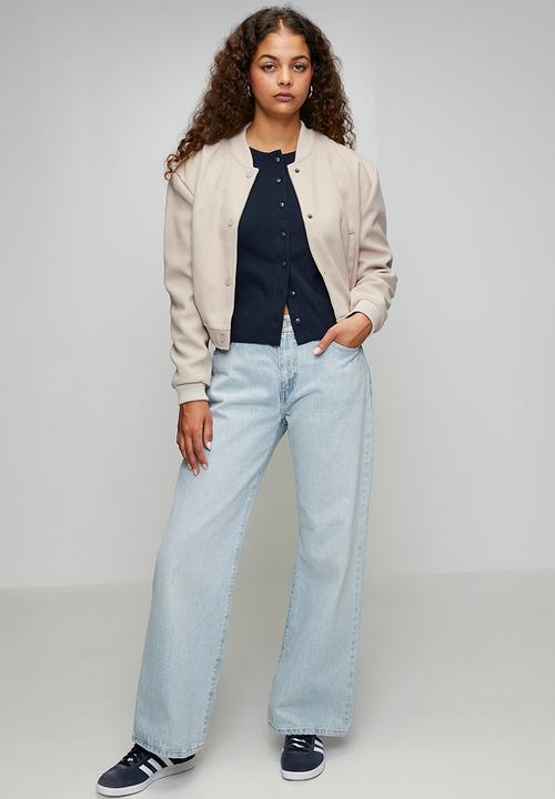 Brave Soul - Ladies Ribbed Button Down Long Sleeve Top - Navy