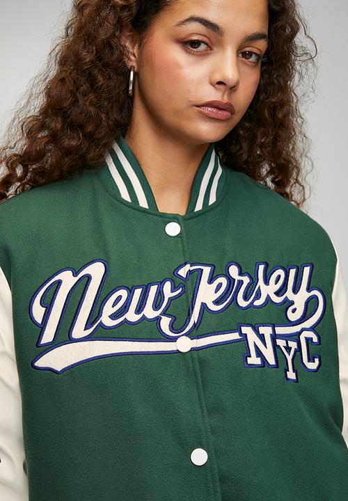Brave Soul - Ladies Over Sized Varsity Jacket - Green / White / Green& White