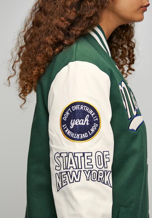 Brave Soul - Ladies Over Sized Varsity Jacket - Green / White / Green& White