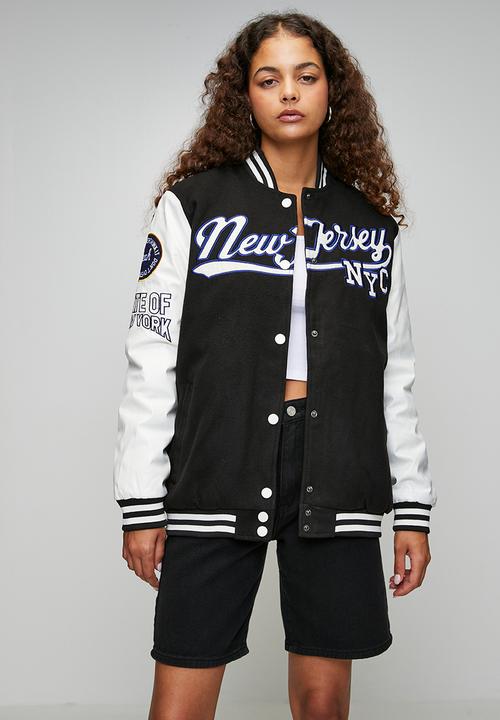 Ladies Over Sized Varsity Jacket - Black / White / Black& White